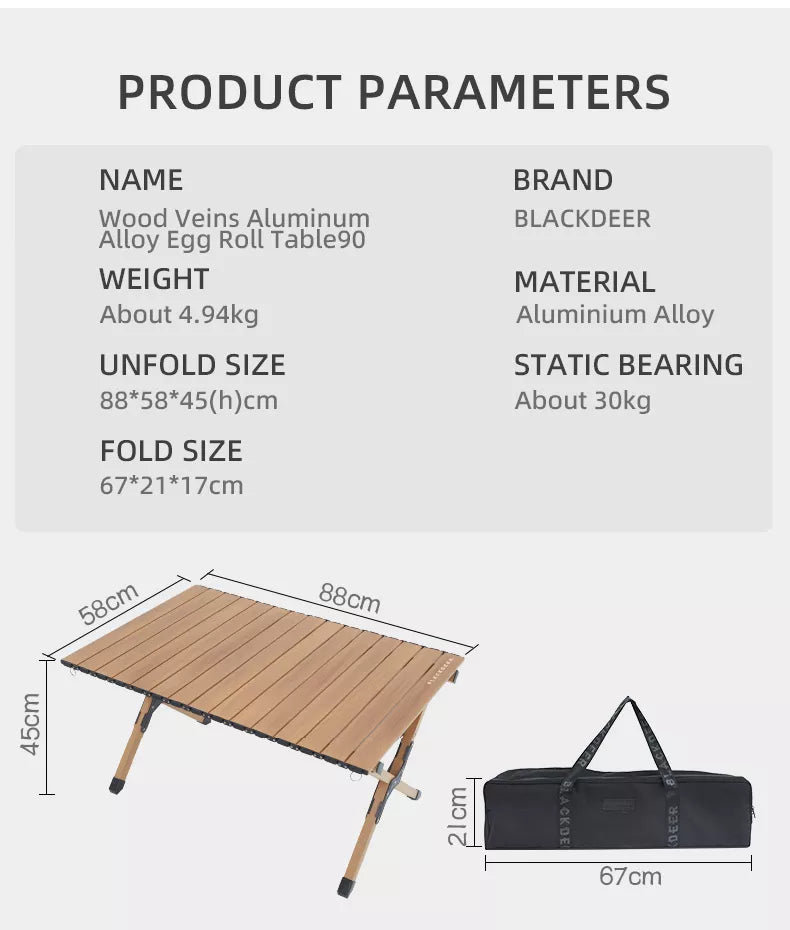 Blackdeer Wood Veins Aluminum Egg Roll Table 90