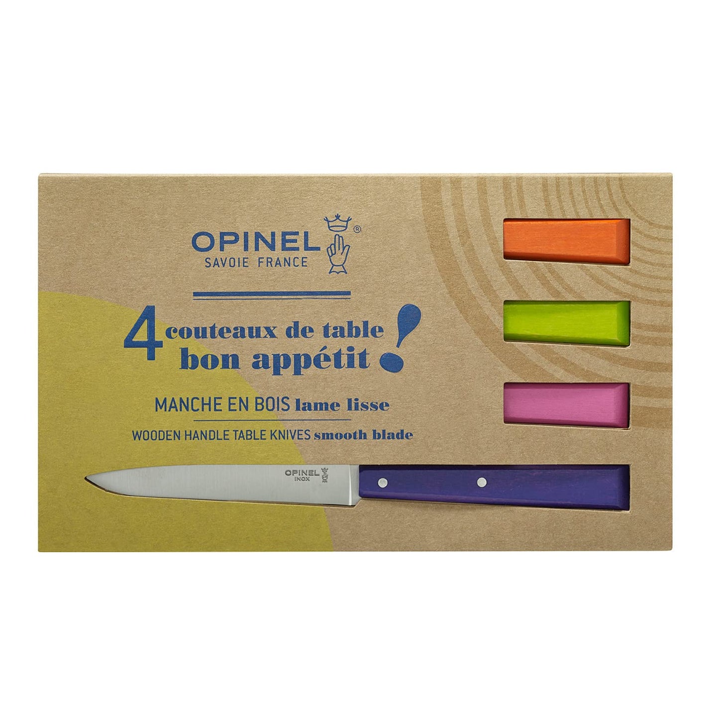 Opinel Box Of 4 Table Knives No.125 Pop Spirit Stained Hornbeam (1532)